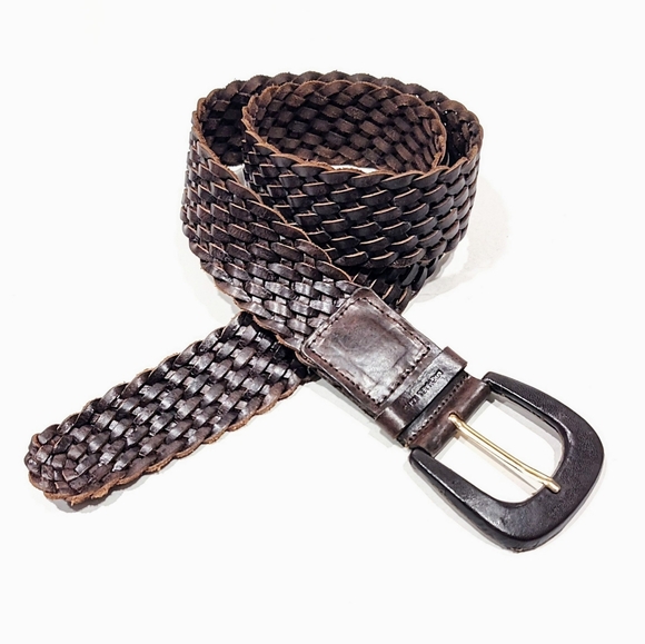 MICHAEL KORS Dark Brown Leather Belt Women's Size Medium Woven Braided 2" Wide - Picture 1 of 8